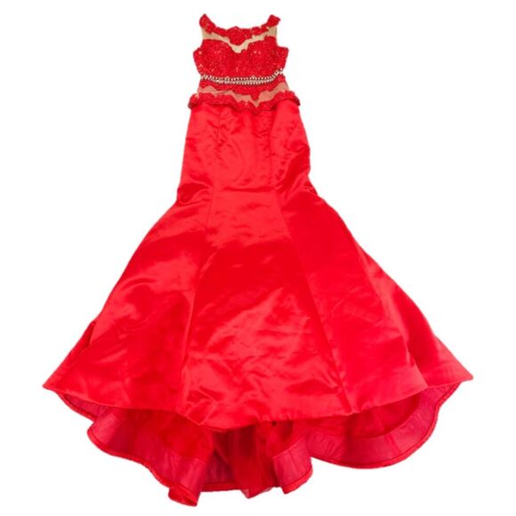 Sherri Hill 32033 Illusion Mesh Rhinestone Embellished Mermaid Prom Gown Red 6 - Picture 1 of 10